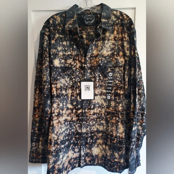 Angry Minnow Bleach Splatter Flannel Shirt Raven Graphic Boho Grunge Witchy XXL - Picture 4 of 16